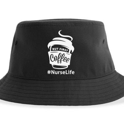 Nurse Life Coffee First Sustainable Bucket Hat