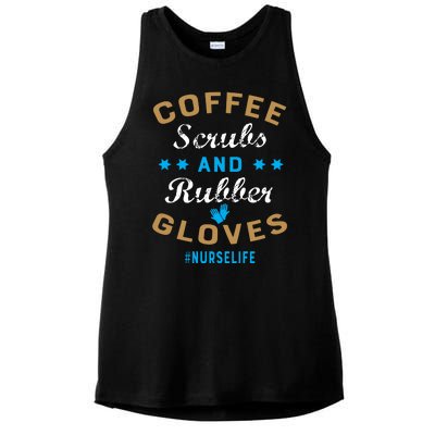 Nurse Life Coffee Scrubs and Rubber Gloves Ladies PosiCharge Tri-Blend Wicking Tank