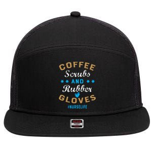 Nurse Life Coffee Scrubs and Rubber Gloves 7 Panel Mesh Trucker Snapback Hat