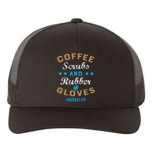 Nurse Life Coffee Scrubs and Rubber Gloves Yupoong Adult 5-Panel Trucker Hat