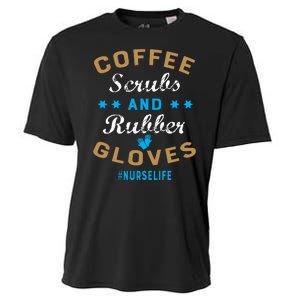 Nurse Life Coffee Scrubs and Rubber Gloves Cooling Performance Crew T-Shirt