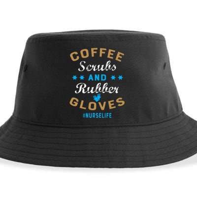 Nurse Life Coffee Scrubs and Rubber Gloves Sustainable Bucket Hat