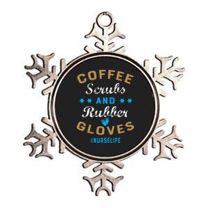 Nurse Life Coffee Scrubs and Rubber Gloves Metallic Star Ornament