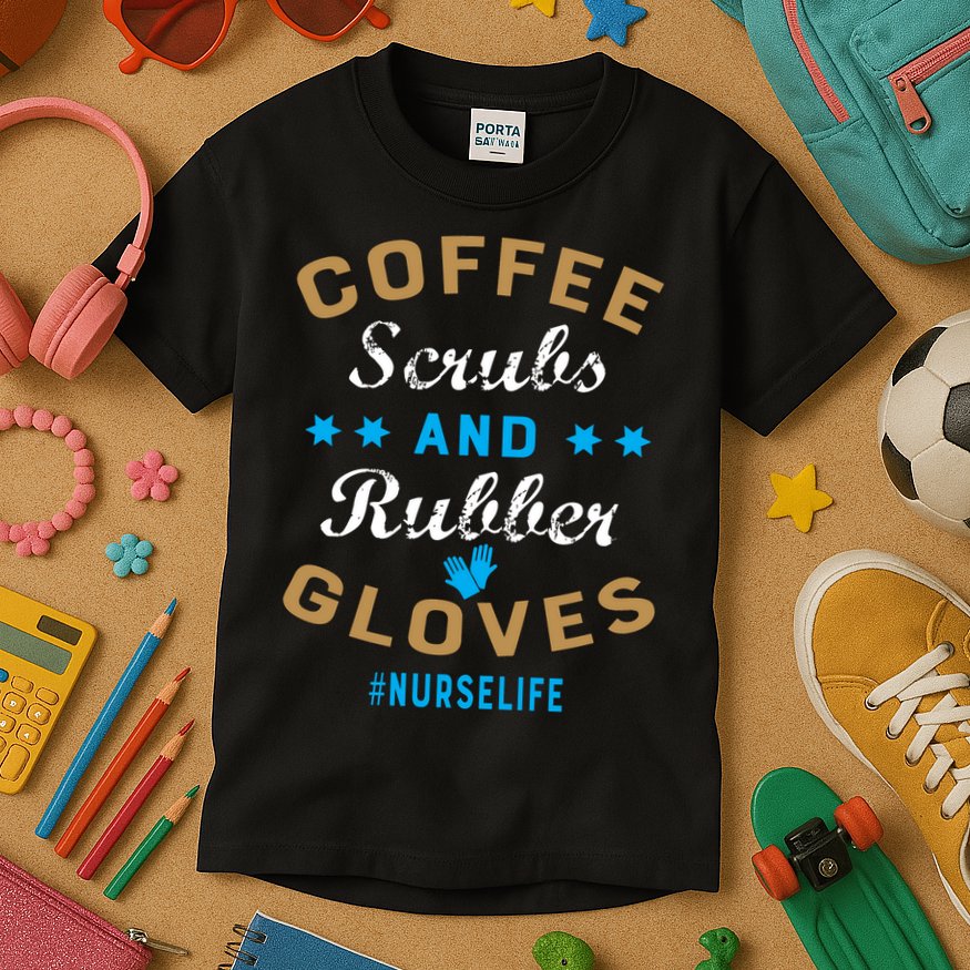 Nurse Life Coffee Scrubs and Rubber Gloves Kids T-Shirt