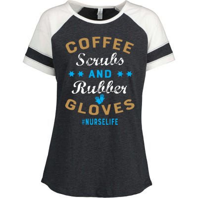 Nurse Life Coffee Scrubs and Rubber Gloves Enza Ladies Jersey Colorblock Tee