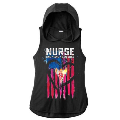 Nurse Live Love Save Lives Flag  Ladies PosiCharge Tri-Blend Wicking Draft Hoodie Tank