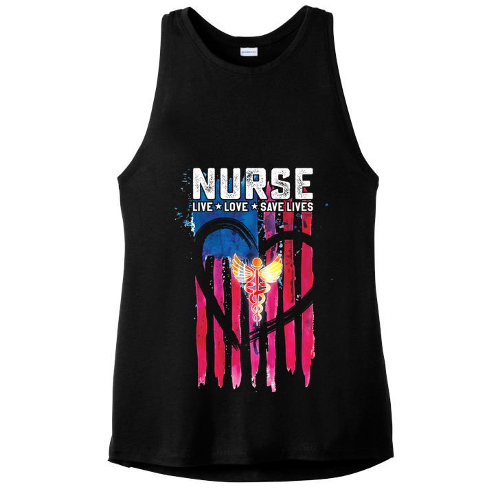 Nurse Live Love Save Lives Flag  Ladies PosiCharge Tri-Blend Wicking Tank