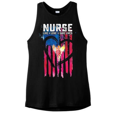 Nurse Live Love Save Lives Flag  Ladies PosiCharge Tri-Blend Wicking Tank