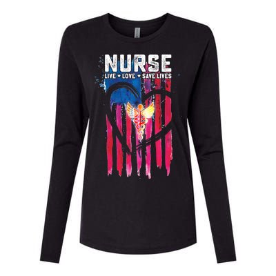 Nurse Live Love Save Lives Flag  Womens Cotton Relaxed Long Sleeve T-Shirt