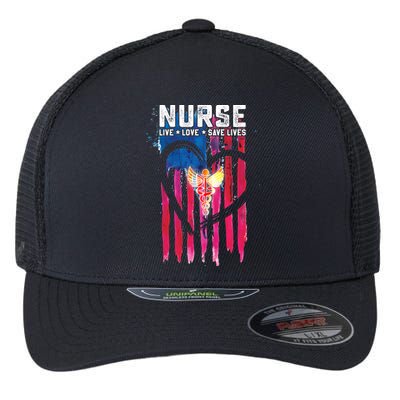 Nurse Live Love Save Lives Flag  Flexfit Unipanel Trucker Cap