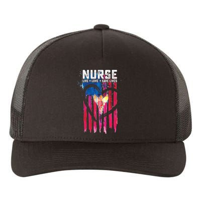 Nurse Live Love Save Lives Flag  Yupoong Adult 5-Panel Trucker Hat