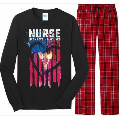 Nurse Live Love Save Lives Flag  Long Sleeve Pajama Set