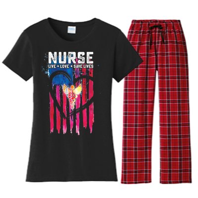 Nurse Live Love Save Lives Flag  Women's Flannel Pajama Set