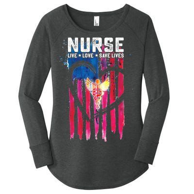 Nurse Live Love Save Lives Flag  Women's Perfect Tri Tunic Long Sleeve Shirt