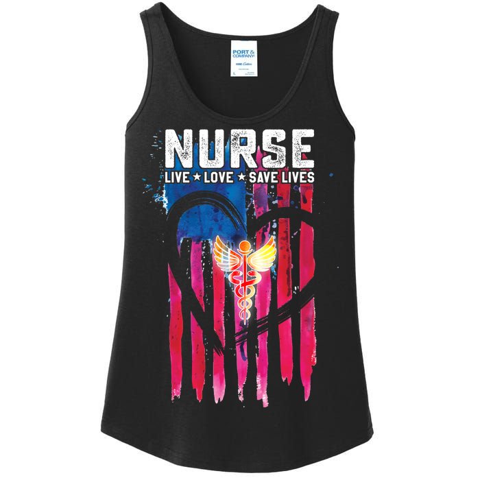 Nurse Live Love Save Lives Flag  Ladies Essential Tank