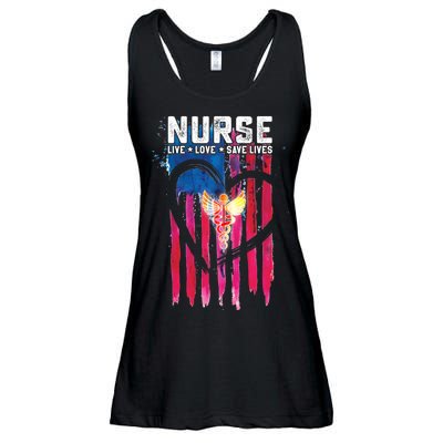 Nurse Live Love Save Lives Flag  Ladies Essential Flowy Tank