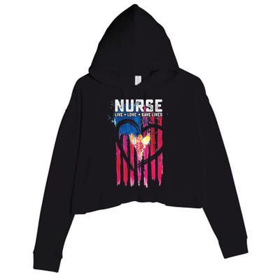 Nurse Live Love Save Lives Flag  Crop Fleece Hoodie