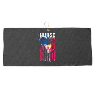 Nurse Live Love Save Lives Flag  Large Microfiber Waffle Golf Towel