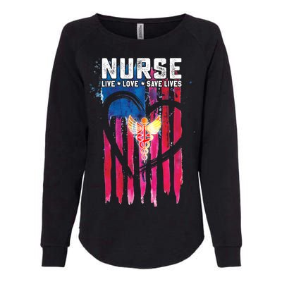 Nurse Live Love Save Lives Flag  Womens California Wash Sweatshirt