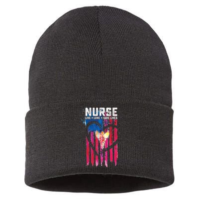 Nurse Live Love Save Lives Flag  Sustainable Knit Beanie