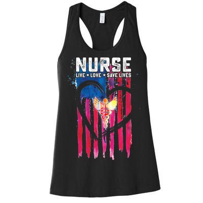 Nurse Live Love Save Lives Flag  Women's Racerback Tank