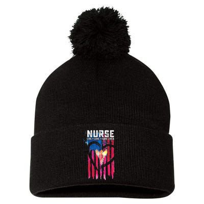 Nurse Live Love Save Lives Flag  Pom Pom 12in Knit Beanie