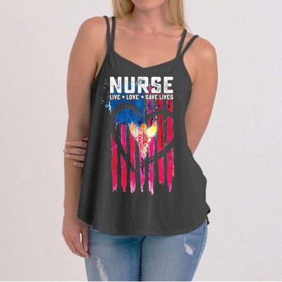 Nurse Live Love Save Lives Flag  Women's Strappy Tank