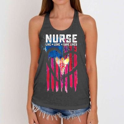 Nurse Live Love Save Lives Flag  Women's Knotted Racerback Tank