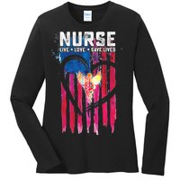 Nurse Live Love Save Lives Flag  Ladies Long Sleeve Shirt