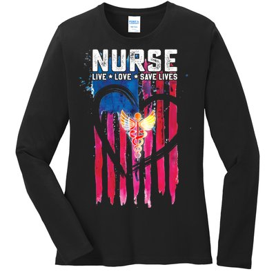 Nurse Live Love Save Lives Flag  Ladies Long Sleeve Shirt