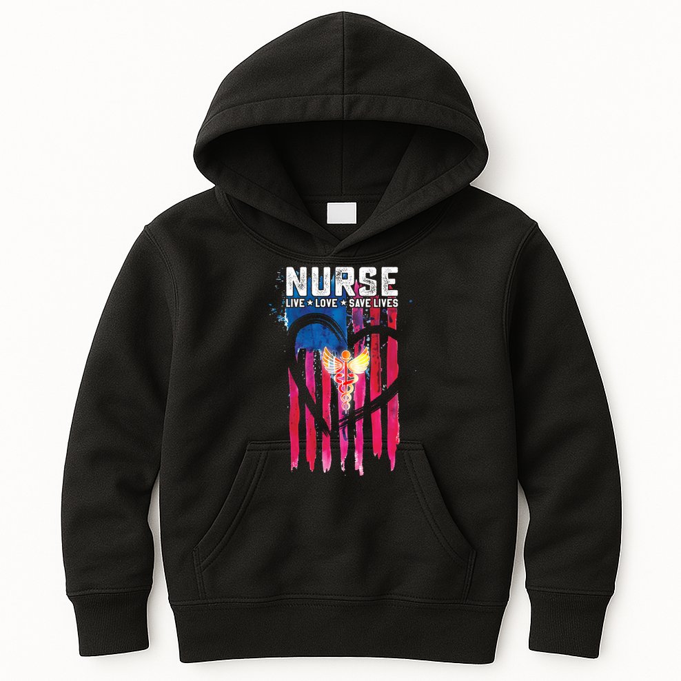 Nurse Live Love Save Lives Flag  Kids Hoodie