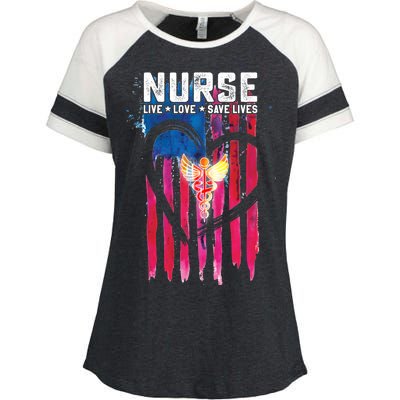 Nurse Live Love Save Lives Flag  Enza Ladies Jersey Colorblock Tee