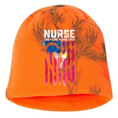 Nurse Live Love Save Lives Flag  Kati - Camo Knit Beanie