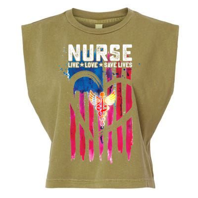 Nurse Live Love Save Lives Flag  Garment-Dyed Women's Muscle Tee