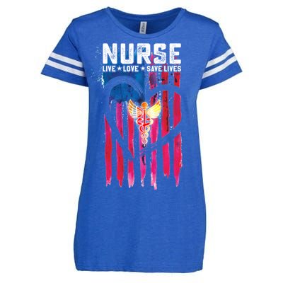 Nurse Live Love Save Lives Flag  Enza Ladies Jersey Football T-Shirt