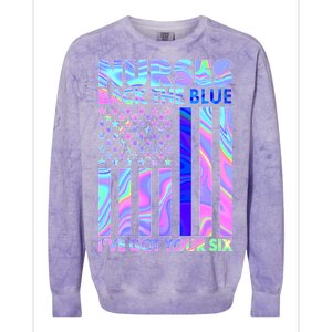 Nurses Back the Blue I've Got Your Six US Flag Colorblast Crewneck Sweatshirt