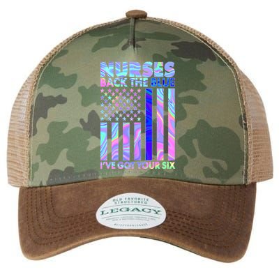 Nurses Back the Blue I've Got Your Six US Flag Legacy Tie Dye Trucker Hat