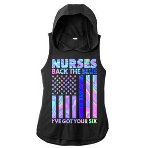 Nurses Back the Blue I've Got Your Six US Flag Ladies PosiCharge Tri-Blend Wicking Draft Hoodie Tank