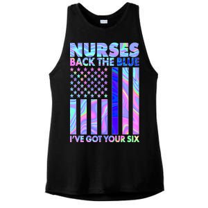 Nurses Back the Blue I've Got Your Six US Flag Ladies PosiCharge Tri-Blend Wicking Tank