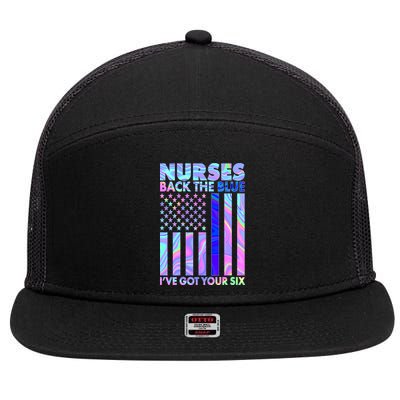 Nurses Back the Blue I've Got Your Six US Flag 7 Panel Mesh Trucker Snapback Hat