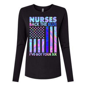 Nurses Back the Blue I've Got Your Six US Flag Womens Cotton Relaxed Long Sleeve T-Shirt