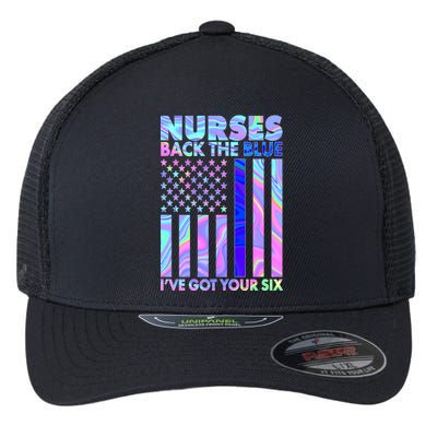 Nurses Back the Blue I've Got Your Six US Flag Flexfit Unipanel Trucker Cap