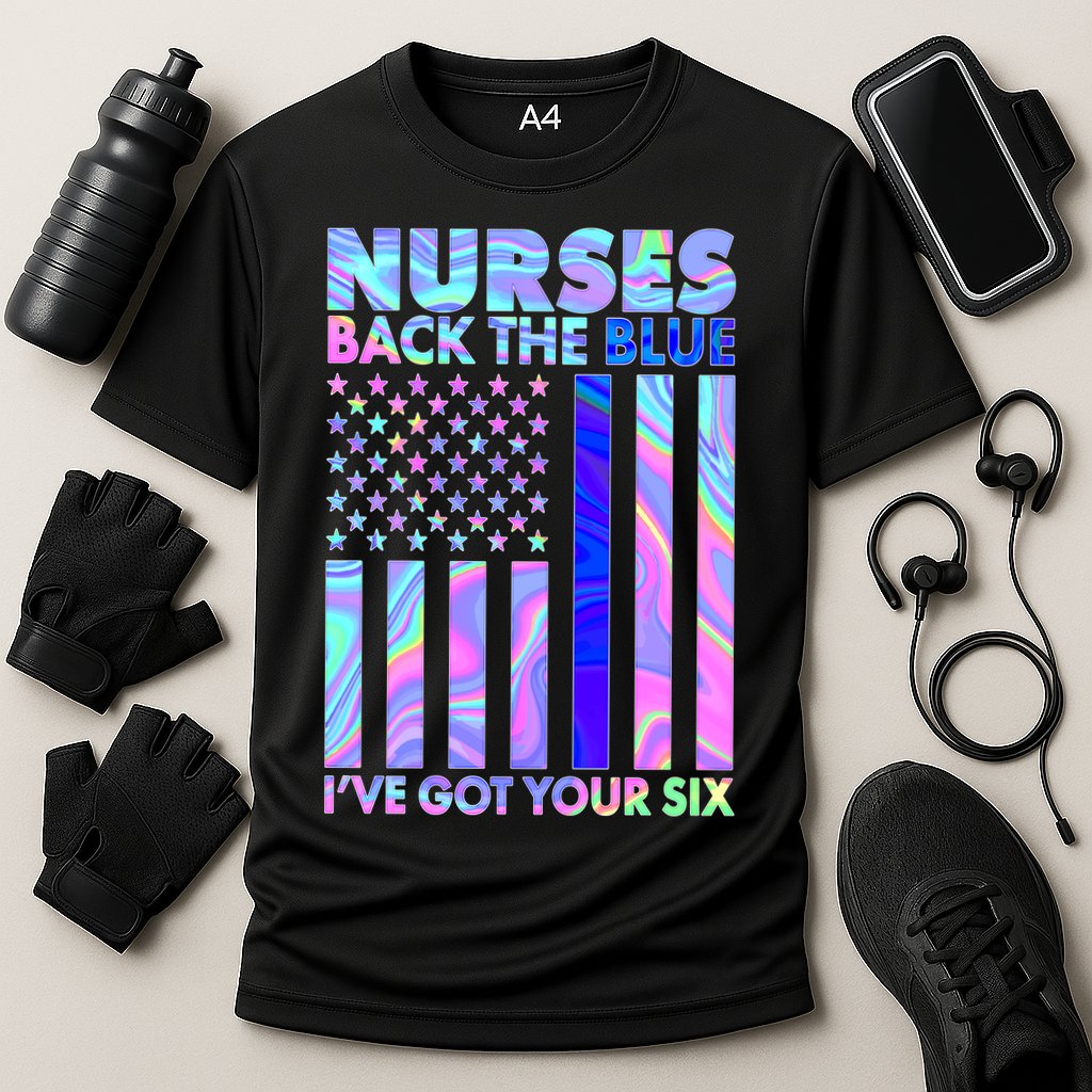 Nurses Back the Blue I've Got Your Six US Flag Cooling Performance Crew T-Shirt