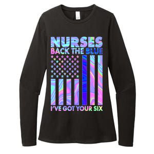 Nurses Back the Blue I've Got Your Six US Flag Womens CVC Long Sleeve Shirt