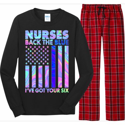 Nurses Back the Blue I've Got Your Six US Flag Long Sleeve Pajama Set