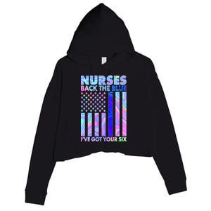 Nurses Back the Blue I've Got Your Six US Flag Crop Fleece Hoodie