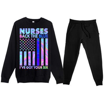 Nurses Back the Blue I've Got Your Six US Flag Premium Crewneck Sweatsuit Set