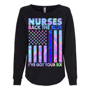 Nurses Back the Blue I've Got Your Six US Flag Womens California Wash Sweatshirt