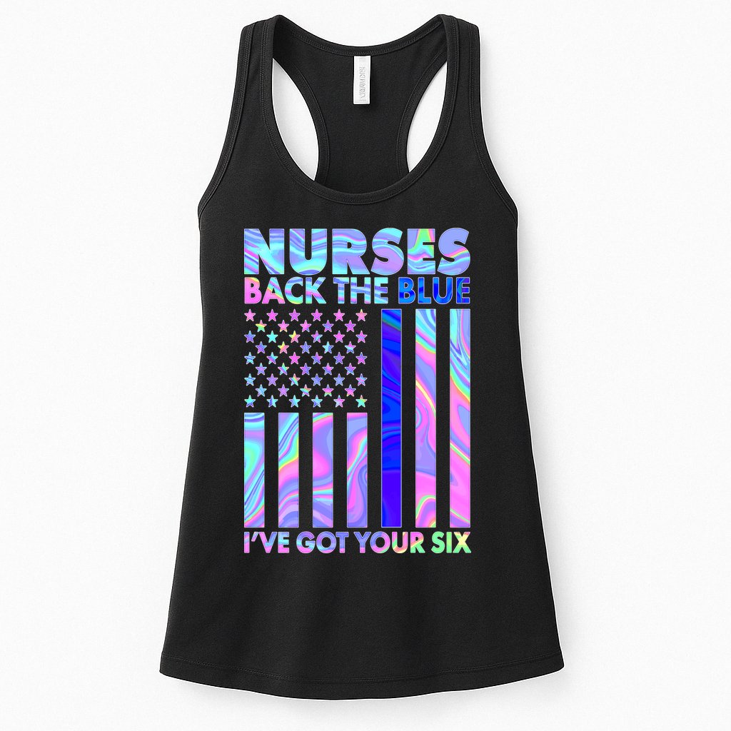 Nurses Back the Blue I've Got Your Six US Flag Womens Tank Top