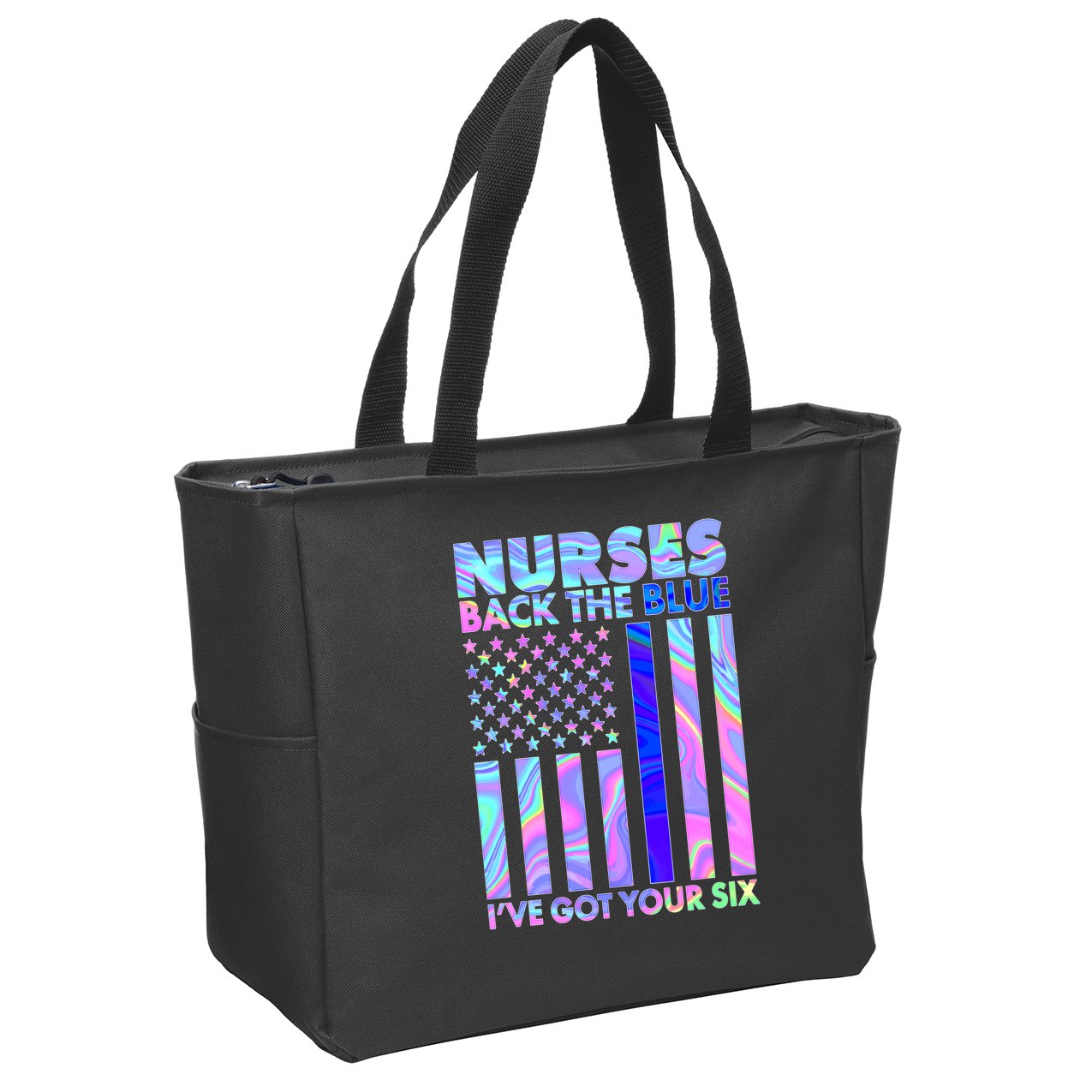 Nurses Back the Blue I've Got Your Six US Flag Zip Tote Bag